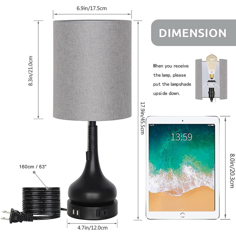 Metal USB Table Lamp, Gray