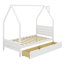 Lit en bois avec 2 tiroirs, lit Montessori House avec support en lattes de bois, aucun sommier nécessaire-130803741-130803740