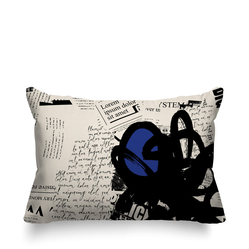 Oreiller rectangulaire réversible intérieur / extérieur Cena, H 14 po x l 20 po, Bleu marine / noir / blanc cassé