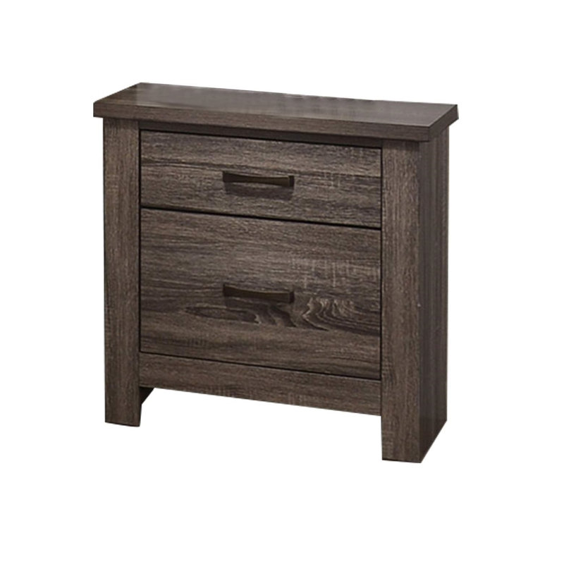 Soma 24 Inch Rustic 2 Drawer Nightstand, Sleek Metal Bar Handles, Natural
