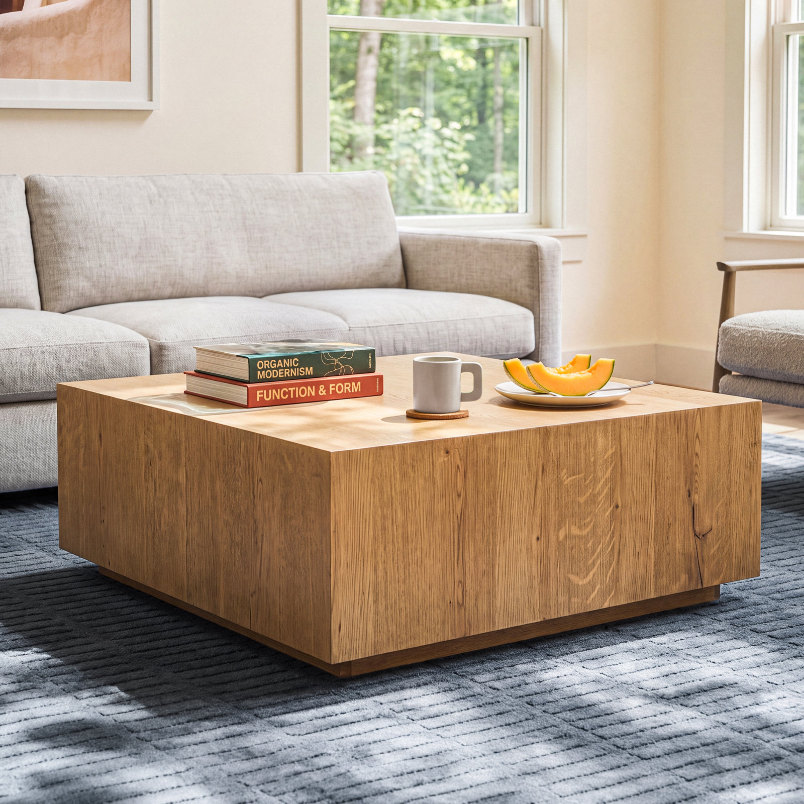 Taryn 42" Block Coffee Table, Light Brown