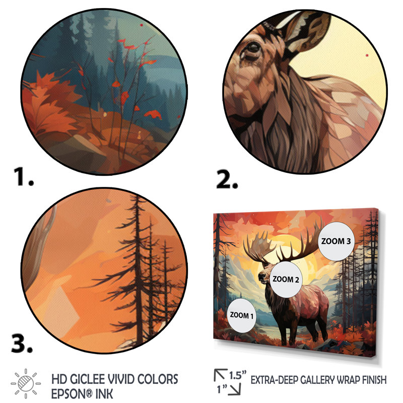 «Brown Peach Moose Majestic», impression géométrique sur toile, H 34 po x l 44 po x P 1,5 po, Cadre simple blanc