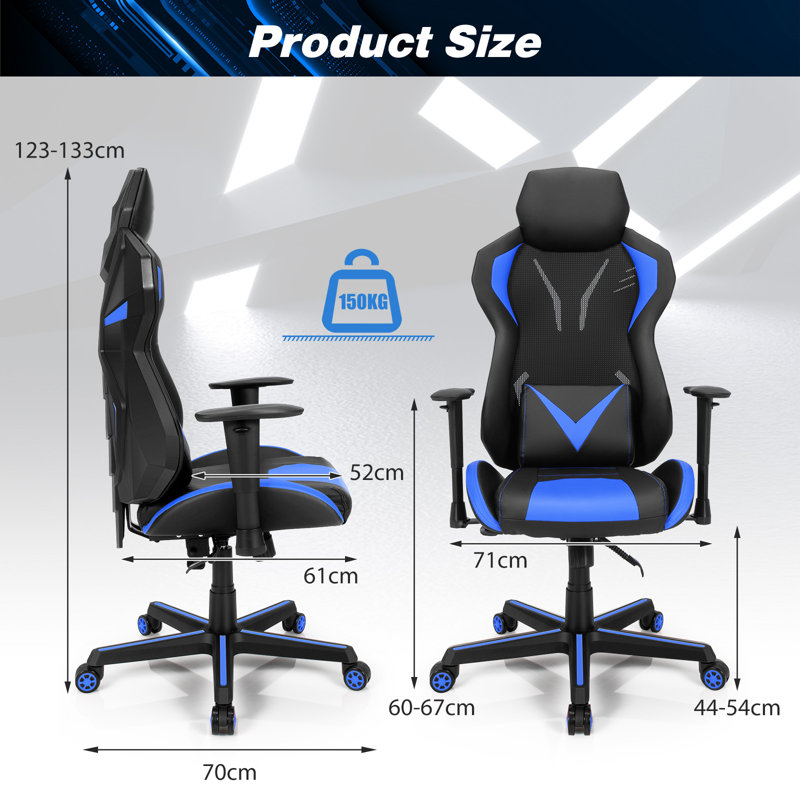 Inbox Zero Adjustable Reclining Ergonomic Swiveling PC & Racing Game Chair in Black/Blue