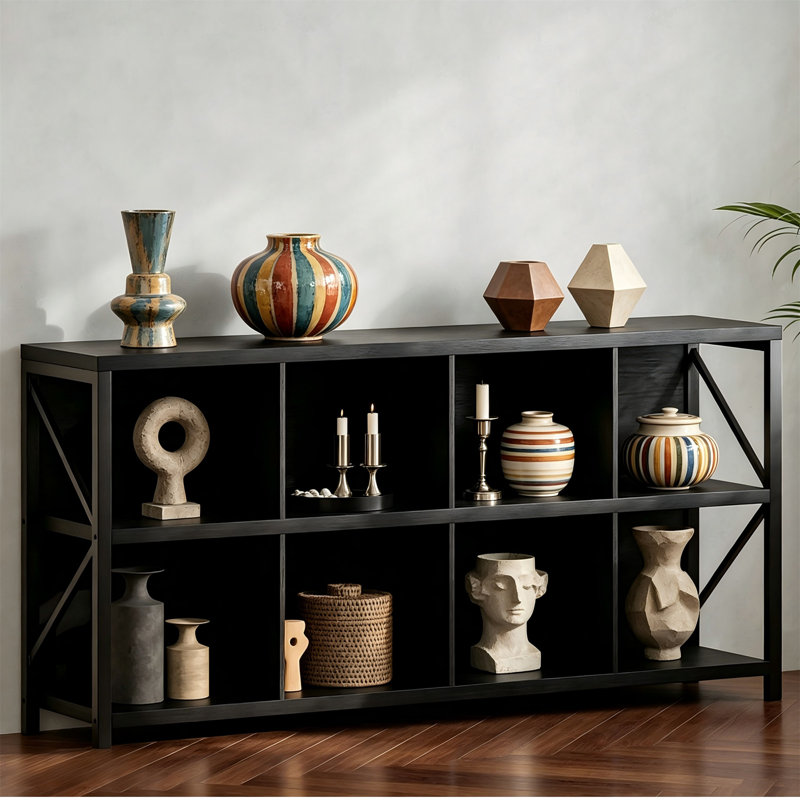 Bibliothèque de rangement 6 cubes, horizontale, H 30,9 po, 30.9" H x 63" W x 13.58" D, Black