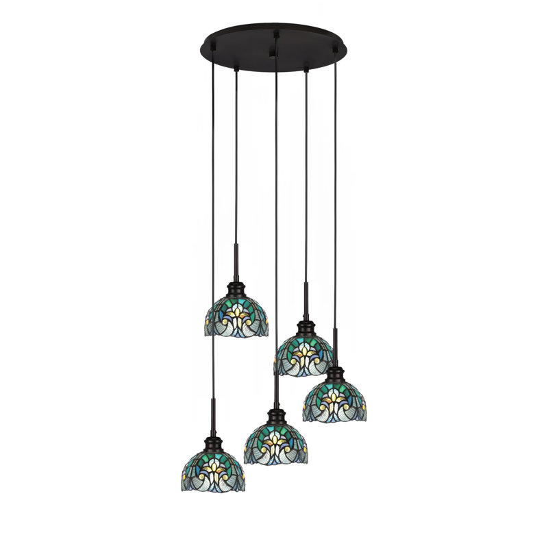 Edge 5 Light Cluster Pendalier With 7" Glass, Espresso