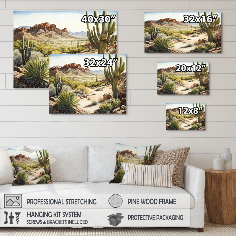 Arizona Desert V - art mural occidental, H 12 po x l 20 po x P 1 po, Toile tendue
