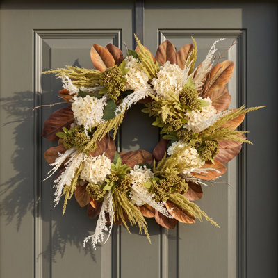 27'' Fall Wreath with Hydrangeas and Pampas