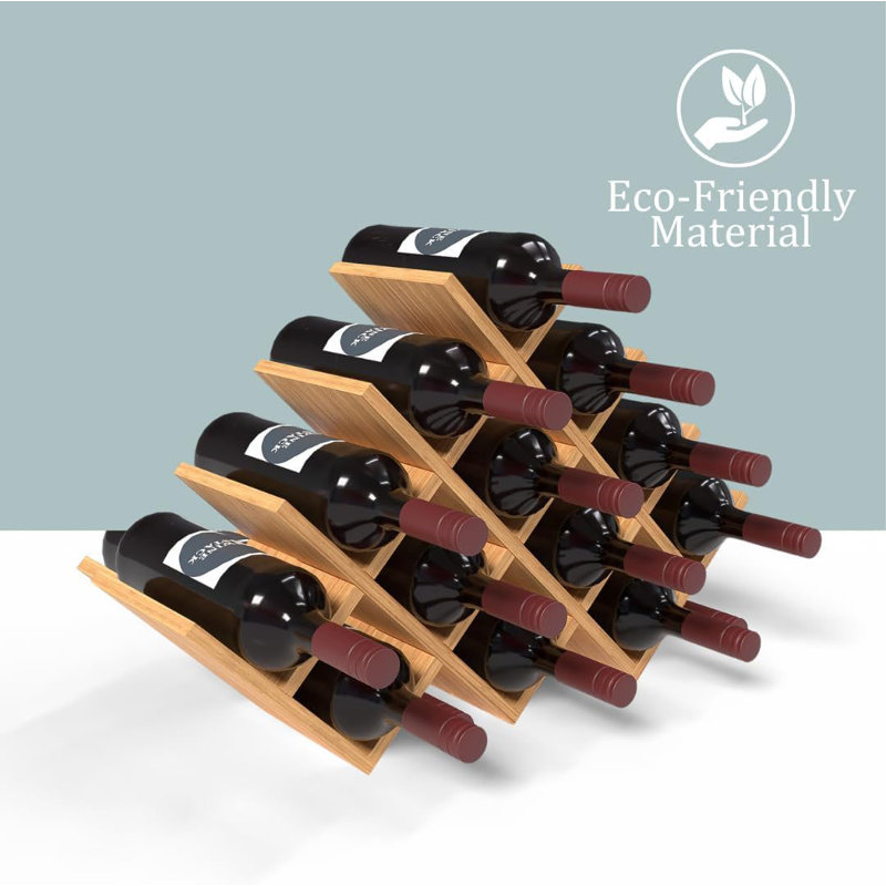 Petit support à vin en bambou de 13 bouteilles pour le comptoir, assemblage sans outils, conception en treillis moderne, rangement durable pour bouteilles de vin et de spiritueux pour petits espaces
