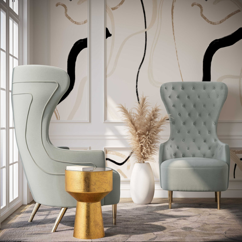 Velvet Wingback Chair, Grey