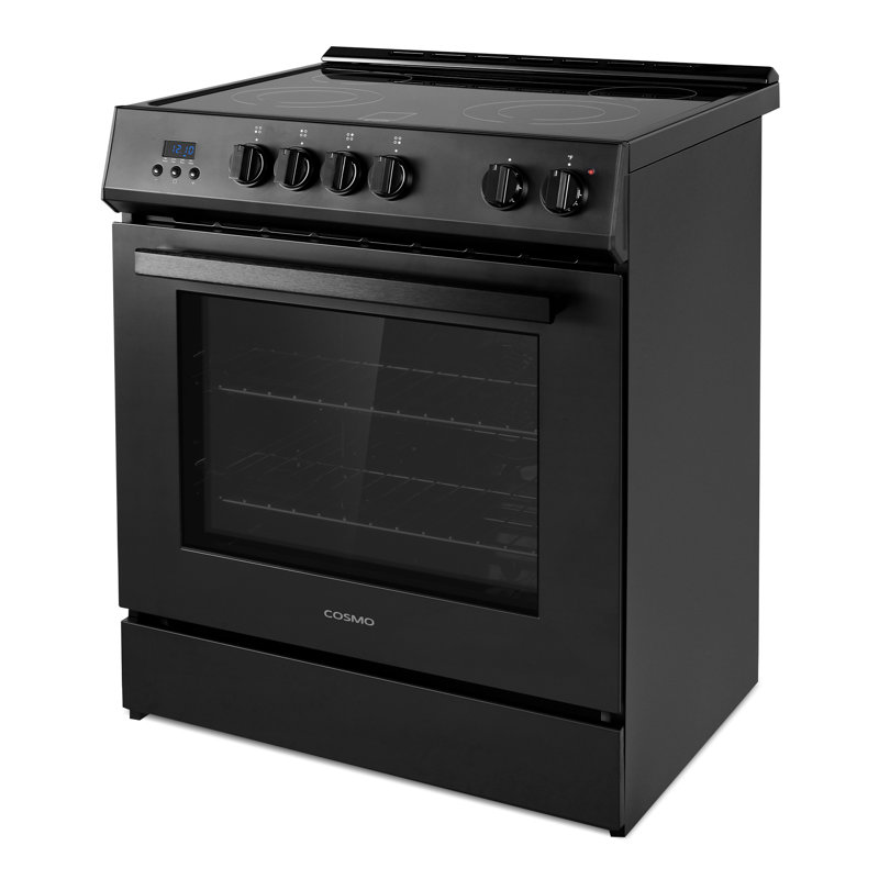Cosmo 30 in. Stellar Collection 4.9 cu. ft. Electric Range with 4 Burner Glass Cooktop and Convection Oven in Matte Black