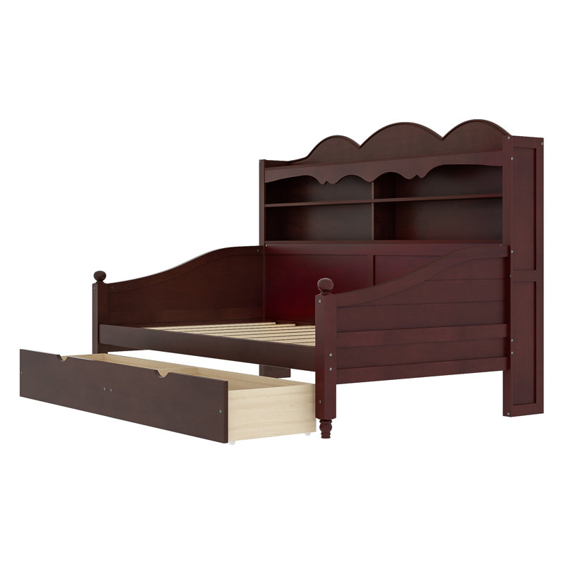 Lits simples en bois espresso avec tiroirs de rangement, style rétro pour la maison
