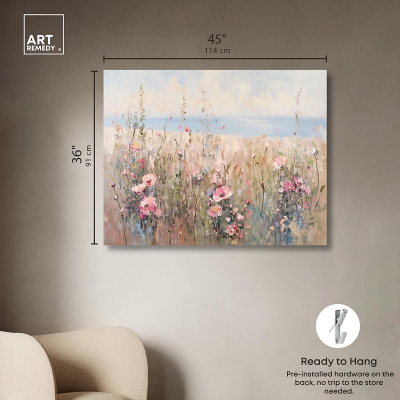 «Rosy Garden Whisper» par Art Remedy, H 36 po x l 45 po, Toile tendue
