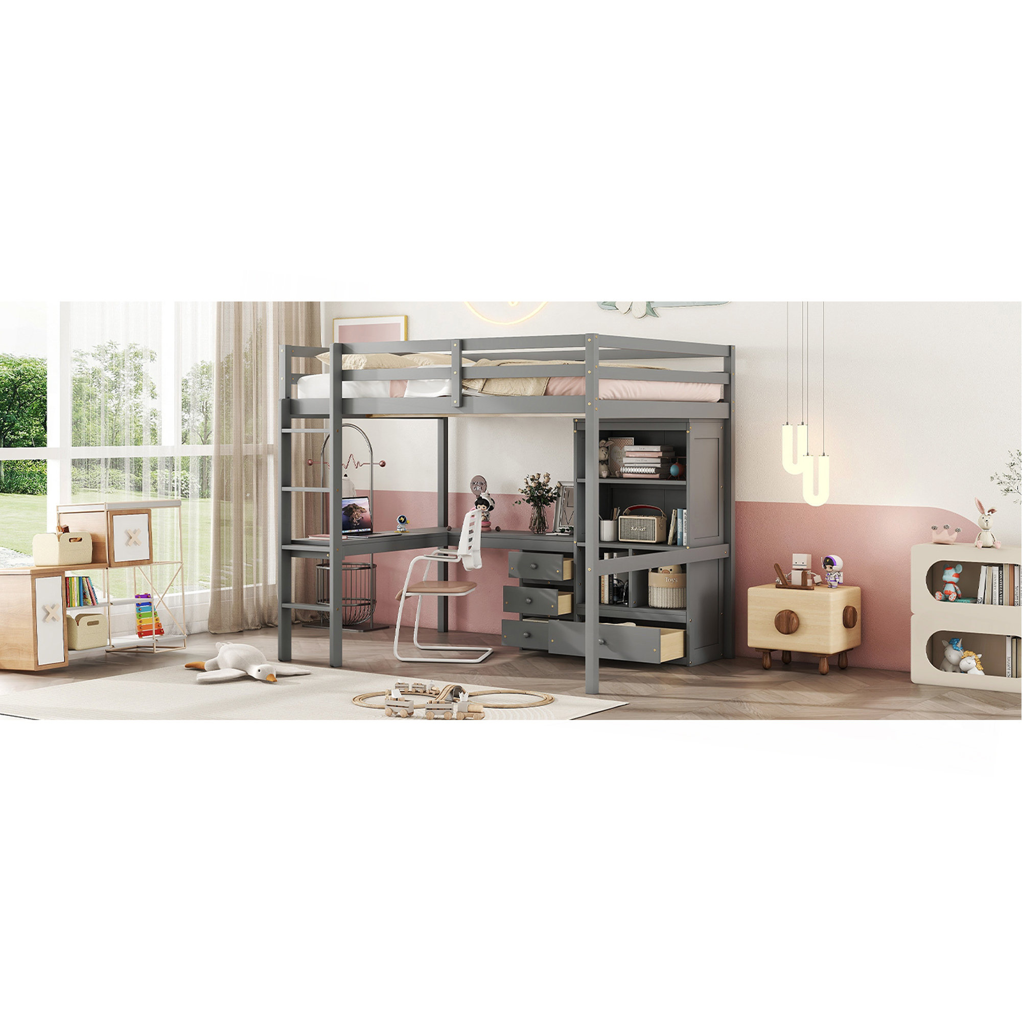 Latitude Run® Full Size Loft Wood Bed With Desk - Wayfair Canada