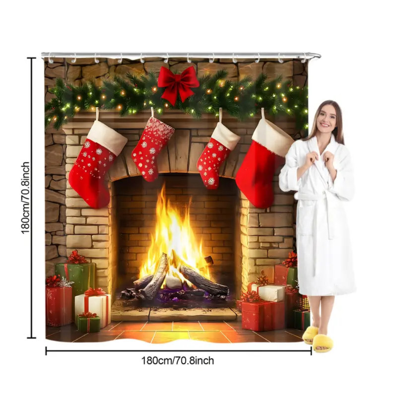 Ensemble de rideau de douche 4 pièces Festive Christmas