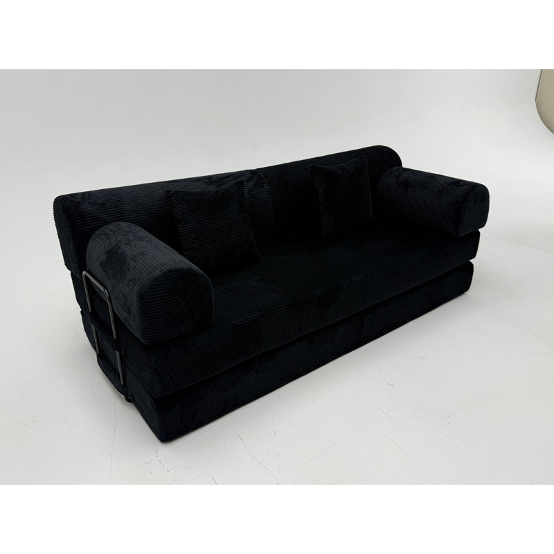 Corduroy Folding Mattress Couch with Fixed-Shape Frame, Floor Sofa Lounge Couch, Orange