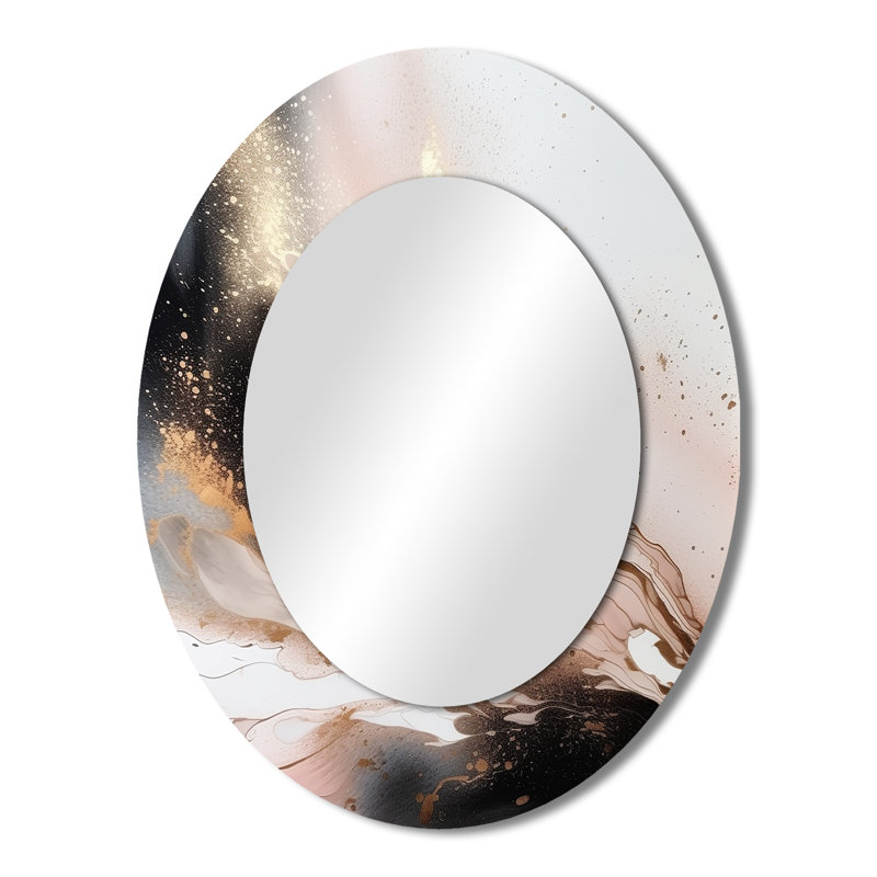 Black Gold Marble Texture - Abstract Oval Decorative Mirror On Metal, 43" x 33"