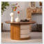 Table basse ronde en bois 31,5 "avec 3 tabourets gigognes en tissu Teddy, ensemble de table centrale multifonctionnel avec rangement caché Farmhouse