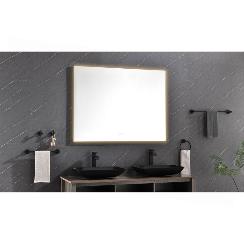 Miroir de salle de bain 48 po x 36 po à DEL avec rétro-éclairage et miroir mural réglable, 36 po x 48 po