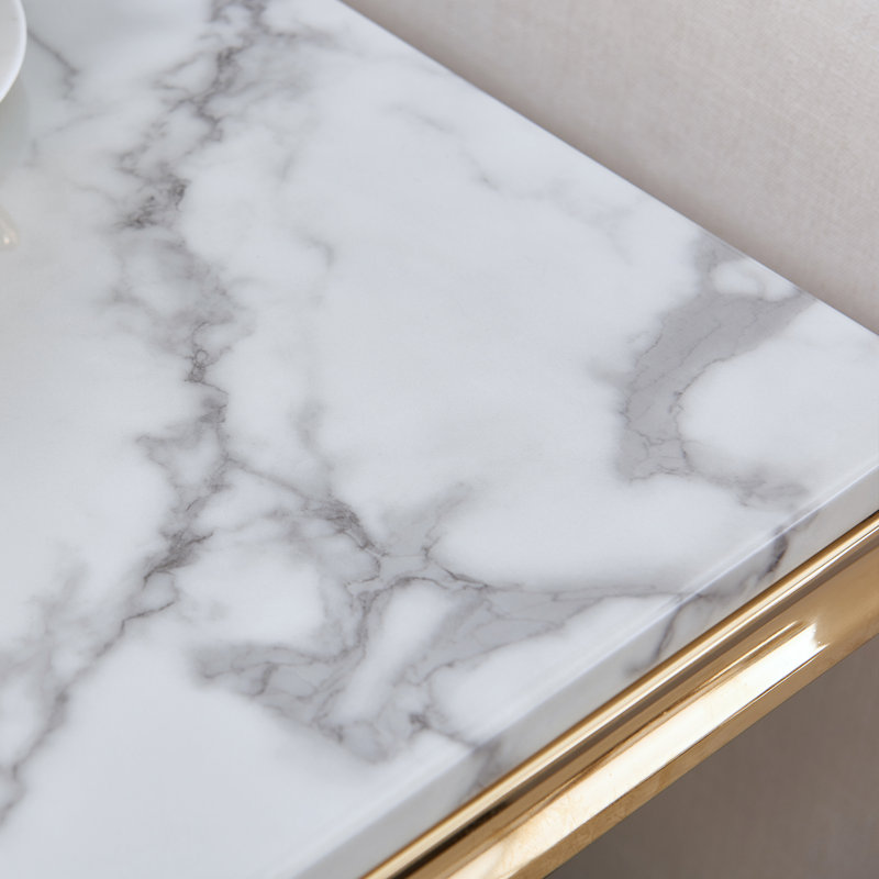 Traeshaun Faux Marble Top Metal Base End Table, Gold, White