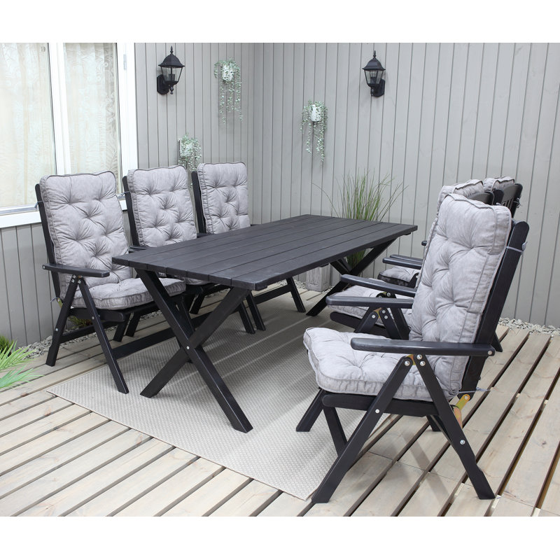 Hannahs 6 - Person Wood Patio Dining Set with Rectangular Table , Cushions Included, Black