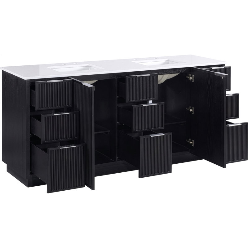 Meuble-lavabo en pierre noire et bois massif 72 po Willard, Noir, 72"