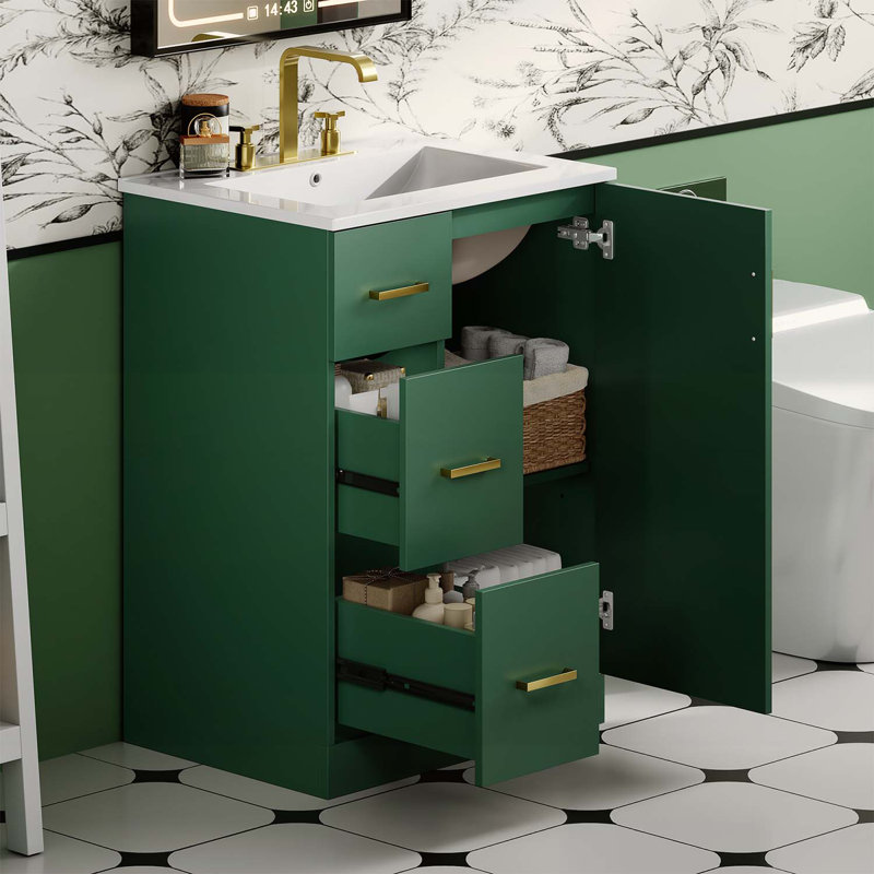 Meuble-lavabo moderne de 24 pouces avec lavabo, tiroirs à fermeture en douceur et tablettes réglables pour les espaces compacts