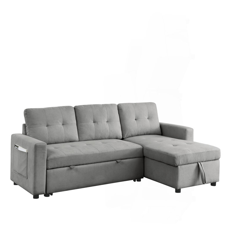 Canapé-lit modulaire réversible de 78,5 po avec méridienne et sac de rangement latéral pour petit espace, Tissu gris