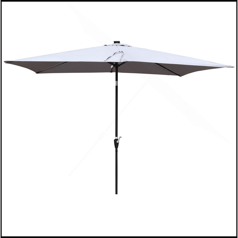 Parasol d'extérieur à DEL solaire de haute qualité 10 x 6,5T avec manivelle et bouton-poussoir inclinable pour le jardin