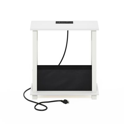 17 Stories Gracinha 2-Tier Slim Side Table, End Table with Bin Drawer, USB and Type-C Charging Port, White/Black