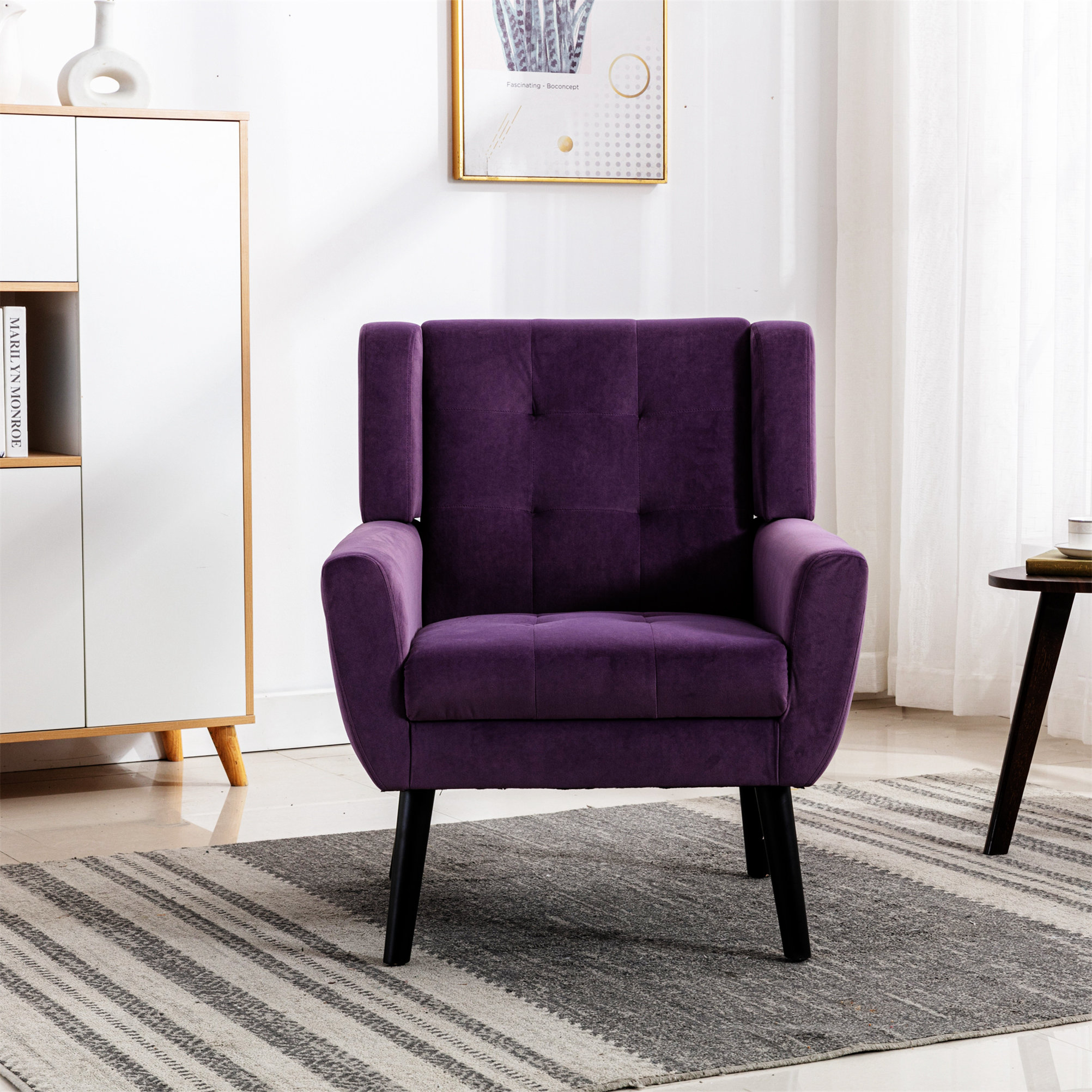 Hasten 29.5'' Wide Modern Soft Velvet Material Ergonomics Accent Chair Living Room Chair George Oliver Body Fabric: Lavender Purple Velvet