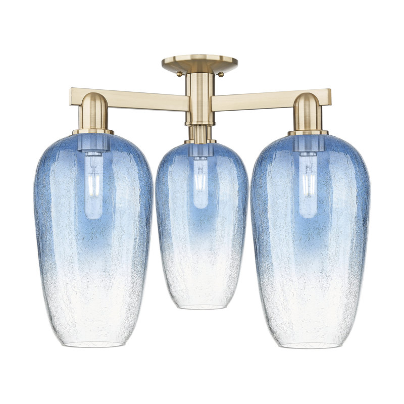 Brookhaven Flute - 3 Light Semi-Flush Mount, Bleu saphir, Bronze champagne