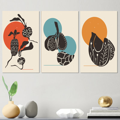 Minimaliste japonais géométrique rétro Designs III - Mid-Century, ensemble d'art moderne de 3 pièces