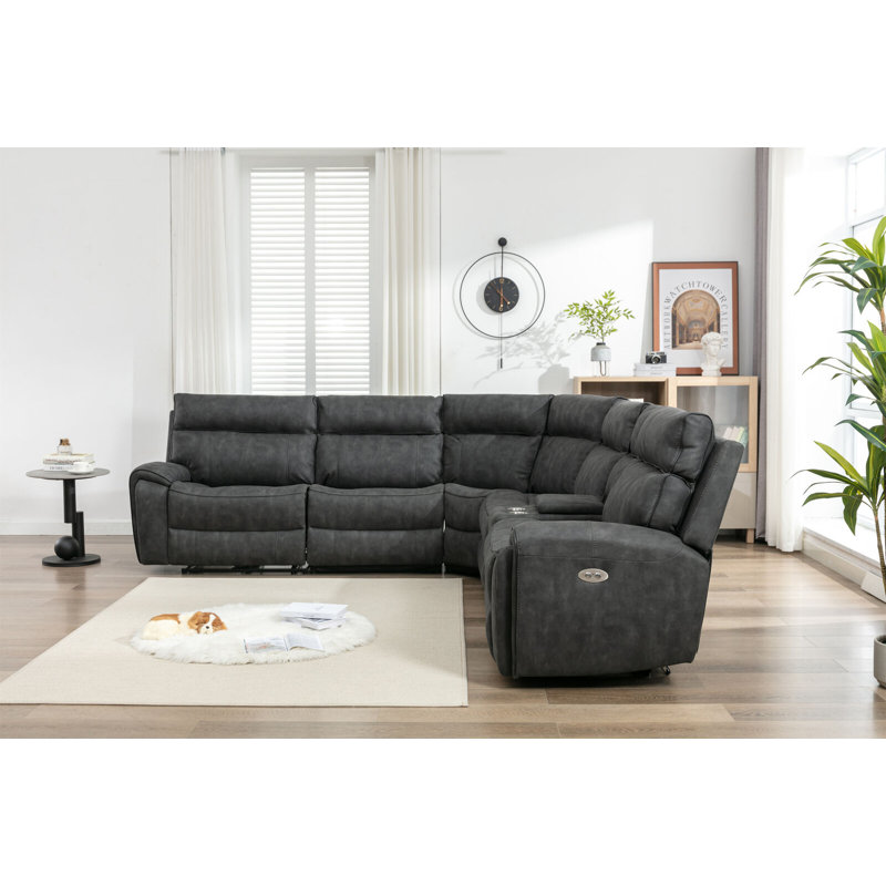 Foweler 5 Seater Reclining Sofa & Chaise, Dark Grey