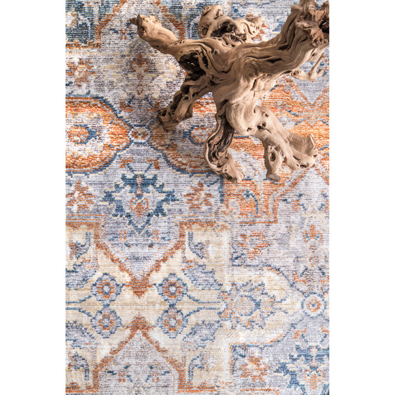 Tapis orange/bleu Onley, Rectangle 5 pi 3 po x 7 pi 7 po