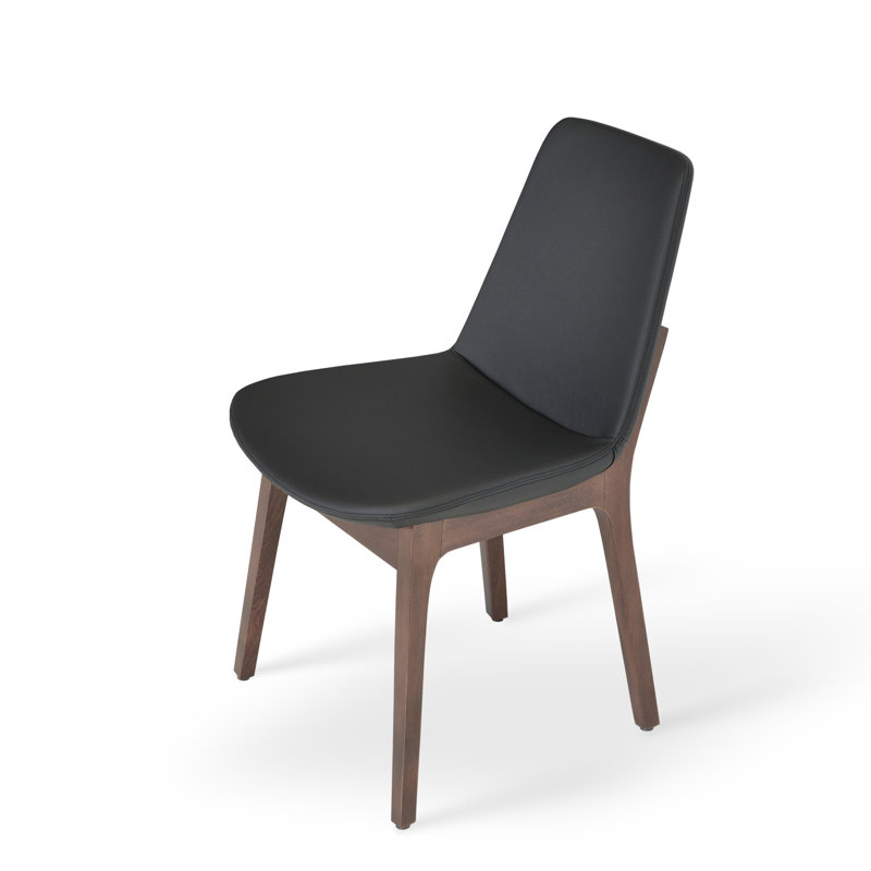 Chaise d'appoint Eiffel, Cuir véritable noir, Noyer