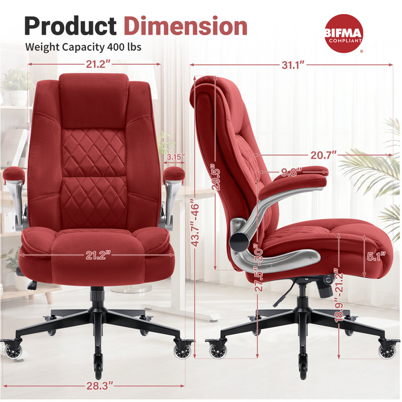 High Back Velvet Executive Office Chair, Ergonomic Desk Chair with Adjustable Lumbar Support, 350 lbs Heavy Duty Fabric Computer Chair with Adjustable Back Tilt, Lockable Wheels & Padded Armrests for Home Office