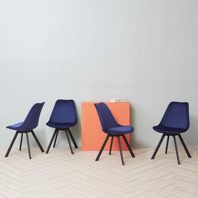 4 Rivas Velvet Upholstered Dining Chairs, Blue, 1