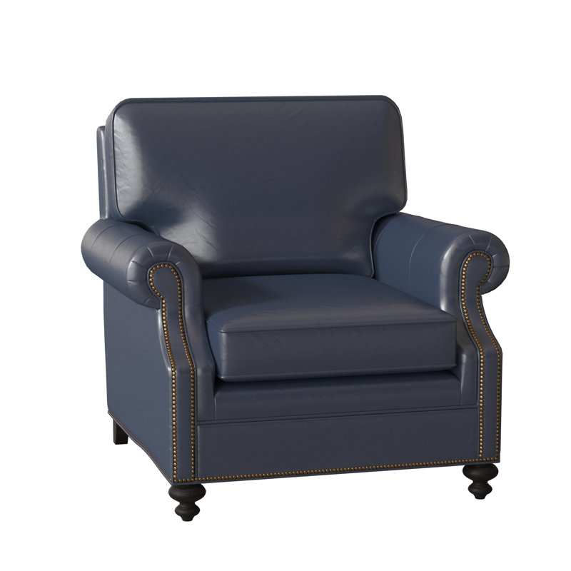 West Haven Club Chair, Aline Fumo Genuine Leather, Cobblestone, French Natural