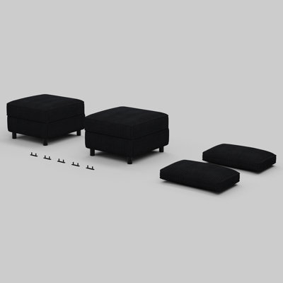 Velvet Fabric Adjustable 2 Ottomans For Modular Sofa & 2 Cushions
