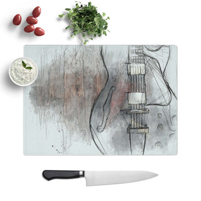 Tempered Glass Wooden Electric Guitar in Abstract Chopping Board