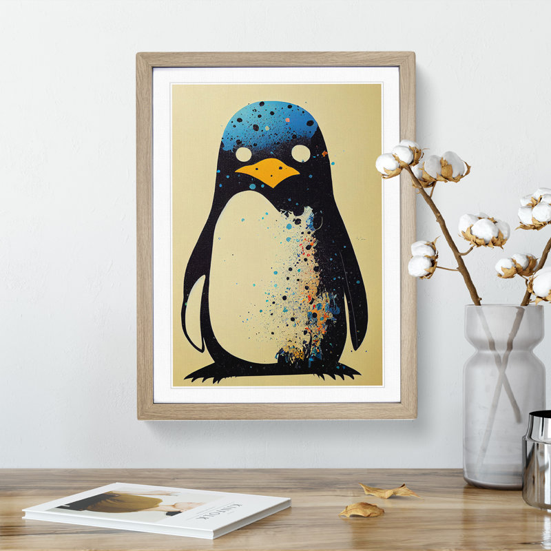 Penguin Graffiti No.6 - Print, White, 46cm H x 34cm W, Oak Picture Frame