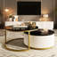 Élégante table basse gigogne noire et dorée avec tiroir - Base cannelée ronde avec rangement-788820871