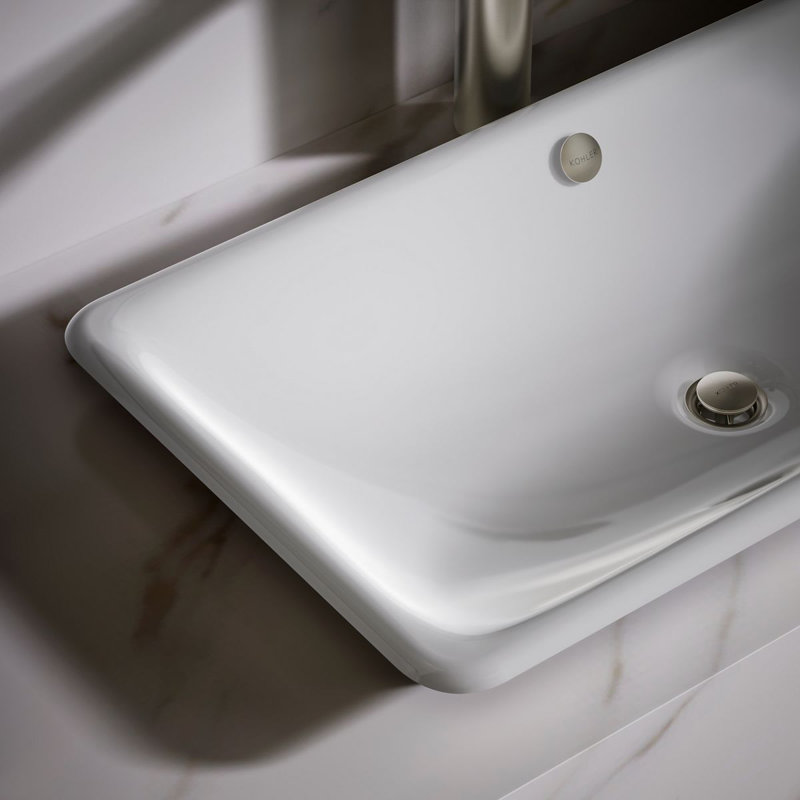 Iron Plains Metal Rectangle Dual Mount Bathroom Sink with Overflow, Biscuit/Black