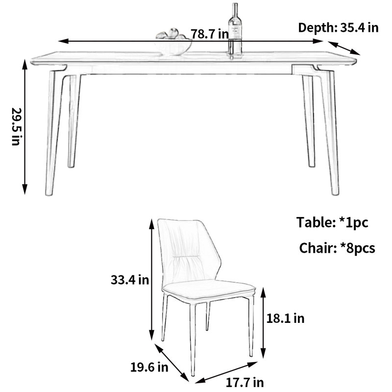 Home modern rectangular dining table and chairs