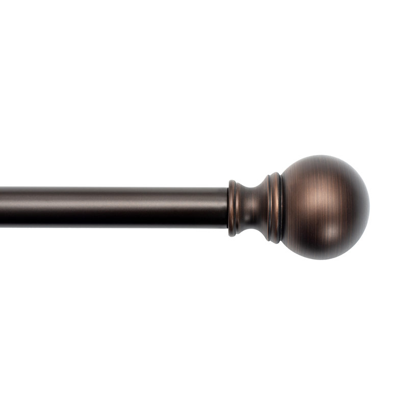Darion Adjustable Single Curtain Rod with Globe Ball Finial, Antique Bronze, 2.5" H x 48" W x 5" D