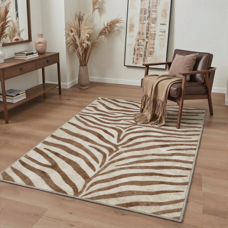 Tapis zébré Albertslund, Rectangle 6 pi x 9 pi, Beige;Coffee
