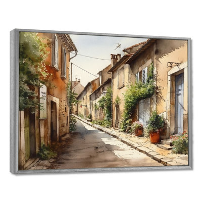 «Rochan Mediterranean Village Street I - Landscape Cottage», reproduction sur toile encadrée
