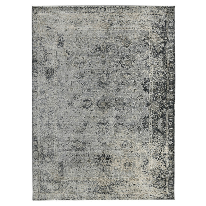 3' X 5' Gray And Black Floral Medallion Area Rug