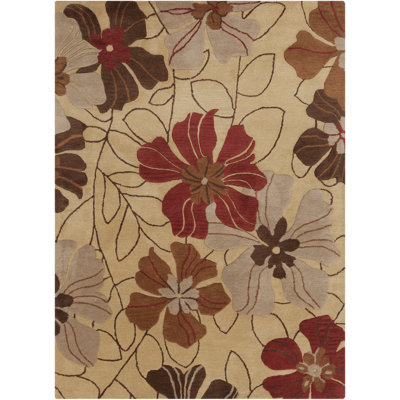 Tapis orange en laine touffeté à la main à motif floral orange, rouge, brun et gris Jonas Authentic