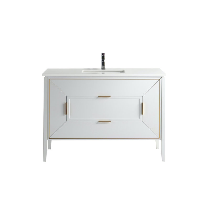 48'' Single Bathroom Vanity with Quartz/Ceramic Undercount Sink Top, White